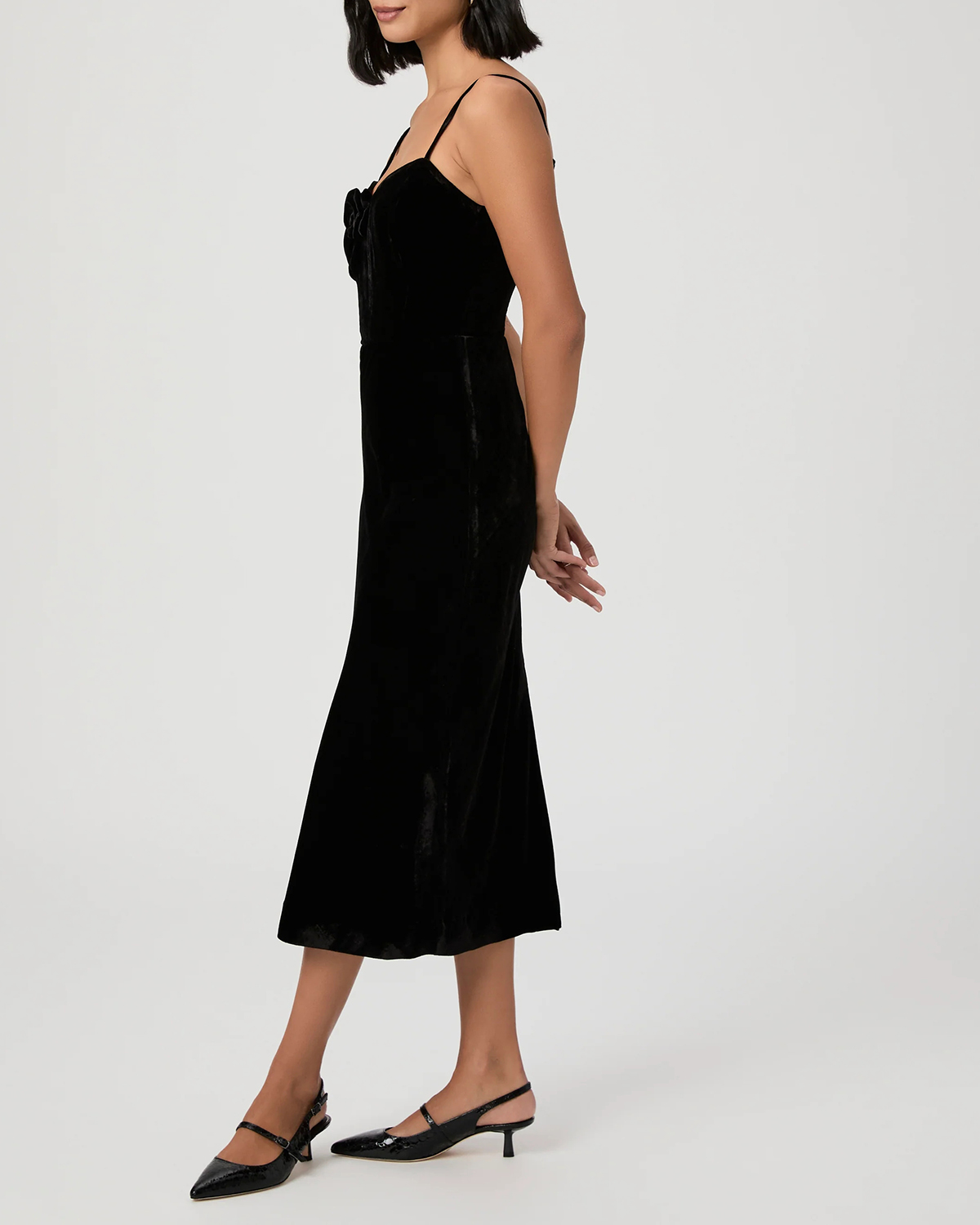 Black Velvet Spaghetti Strap Midi Dress