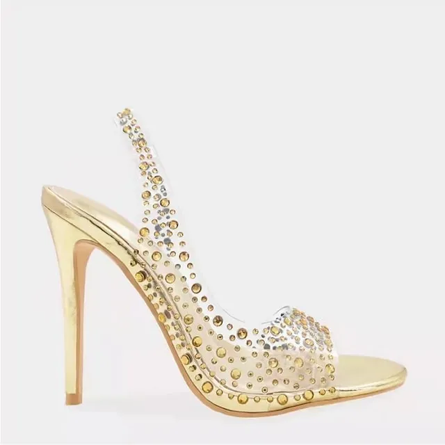 Women's Heels Sandals Dress Shoes Stilettos Clear Shoes Wedding Party Daily Summer Spring Rhinestone High Heel Stiletto Heel Peep Toe Elegant Sexy Classic PVC Synthetics Ankle Strap Solid Color Solid