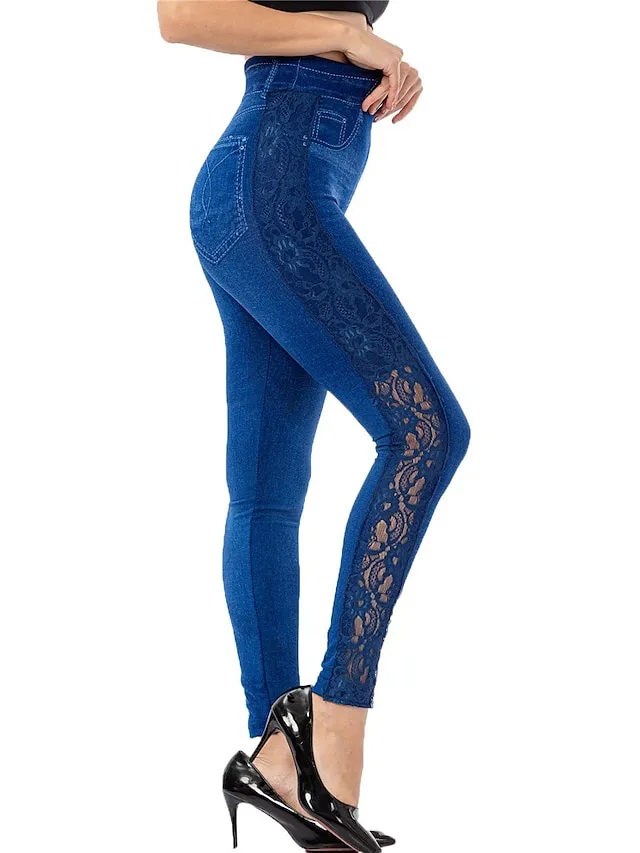 Women's Jeans Skinny Bell Bottom Ankle-Length Denim Faux Denim High Elasticity High Waist Tights Casual / Sporty Casual Weekend Blue S M