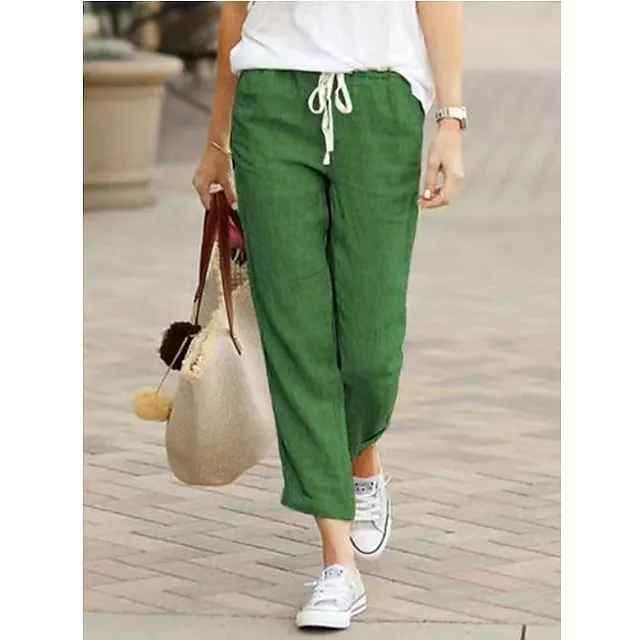 Women's Chinos Pants Trousers Baggy 100% Cotton Plain Baggy Full Length Micro-elastic Mid Waist Fashion Casual Weekend Black Blue S M