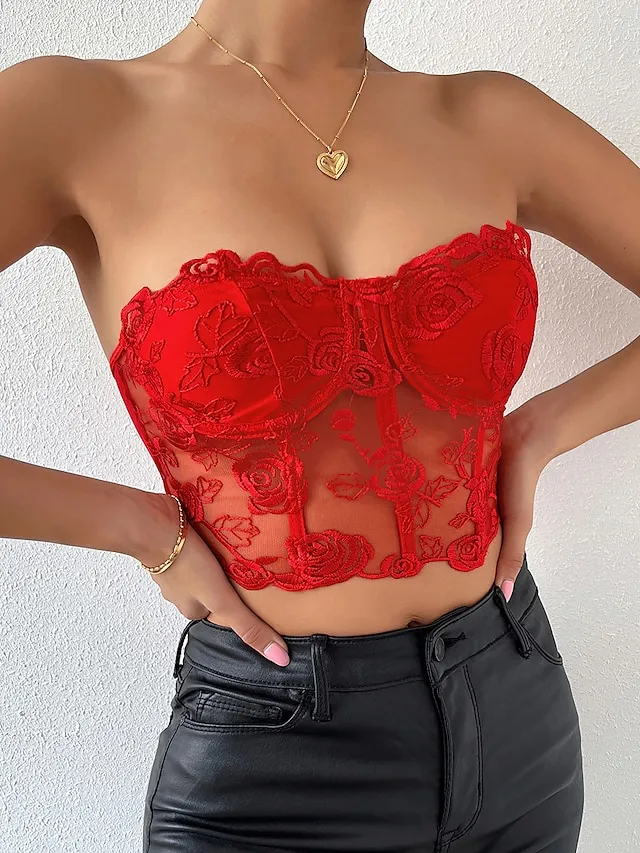 Corset Women's Corset Tops Prom Party & Evening Club Black White Red Sexy Underbust Corset Buckle Tummy Control Lace Summer Spring