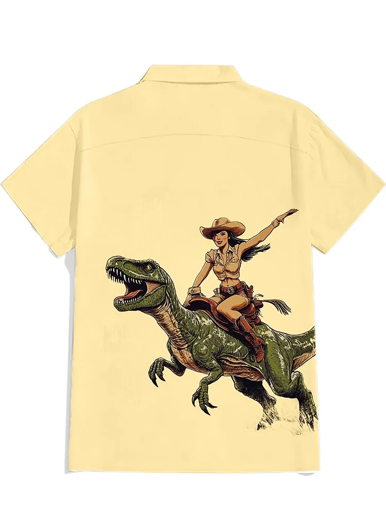 A Cowgirl Riding A Dinosaur Shirt