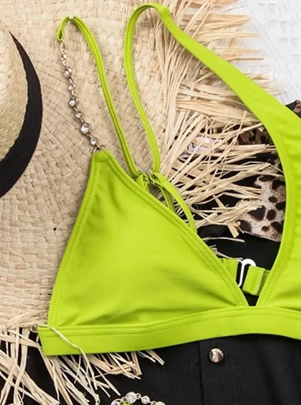 Spaghetti Straps Diamond Bikini Set