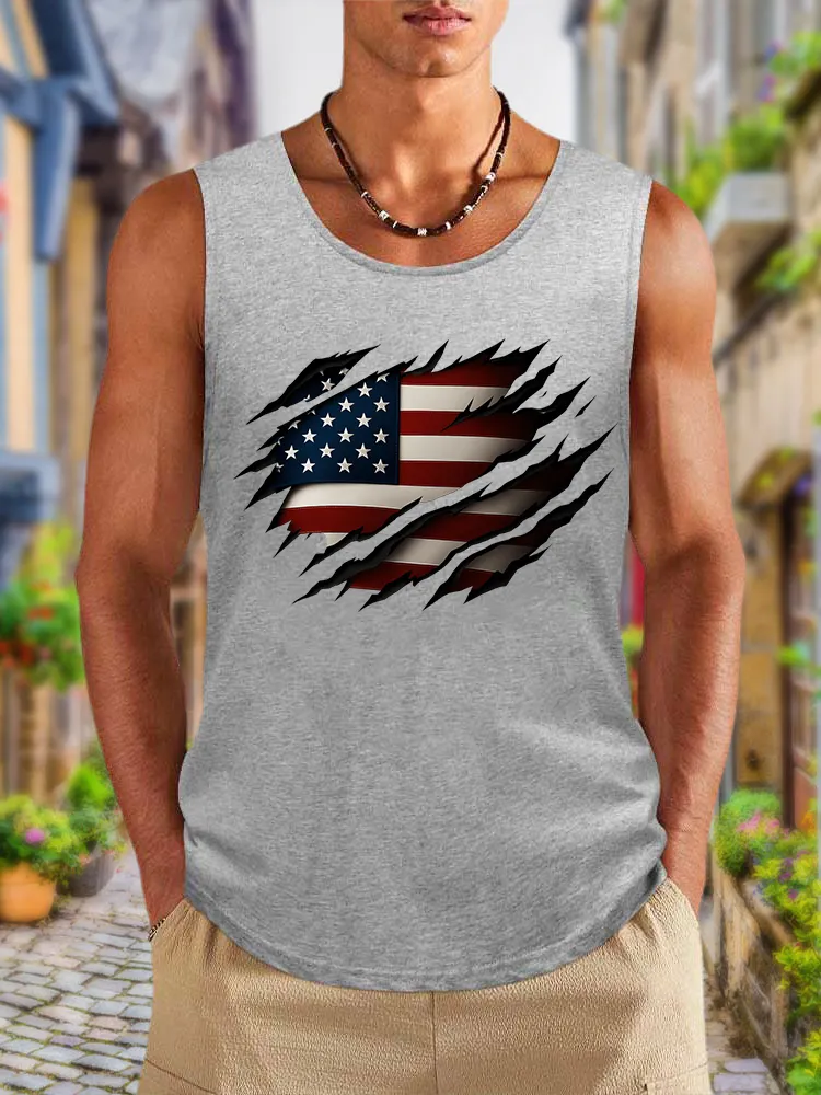 Men'S Broken National Flag Round-Necked Sleeveless Vest