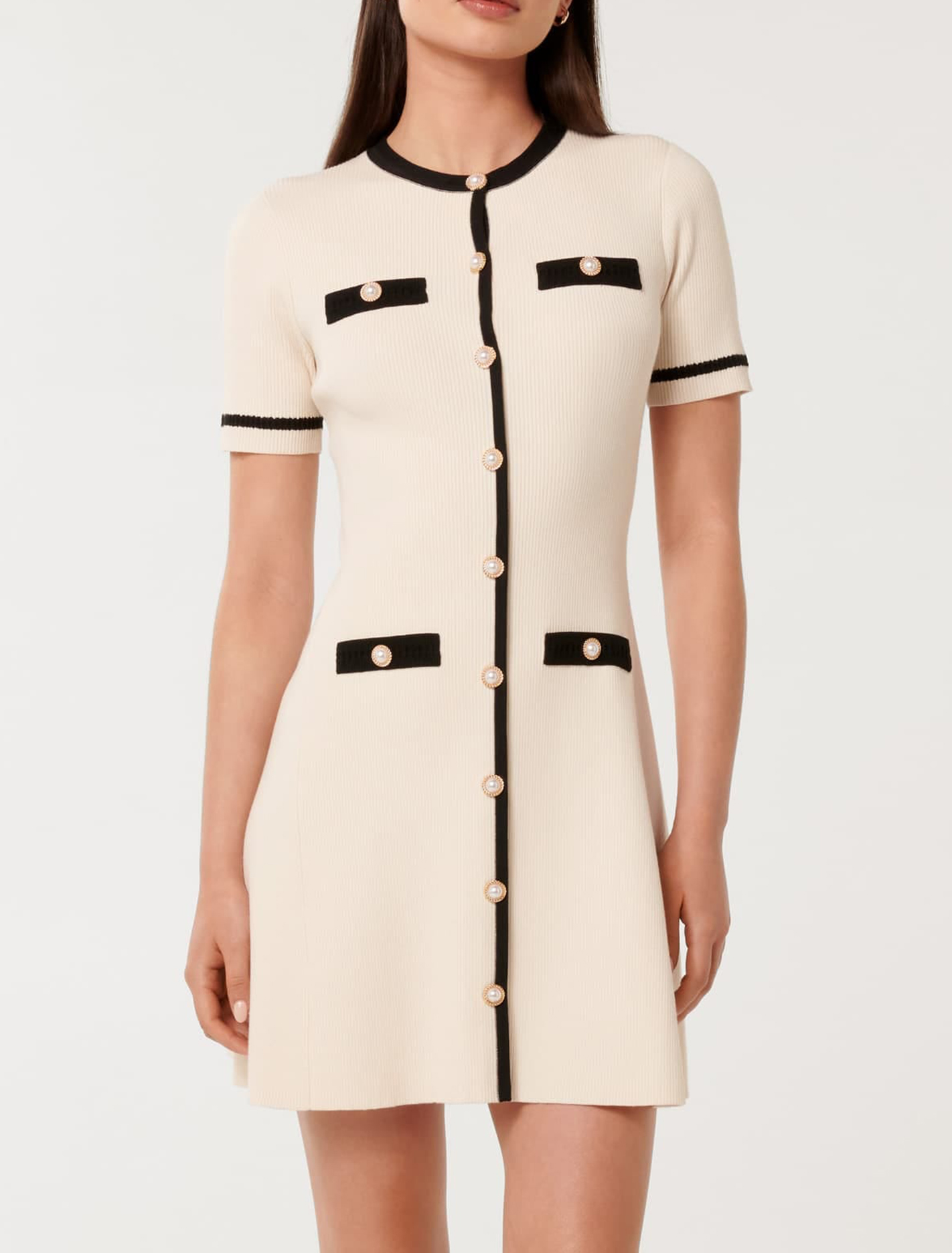 Contrast Knit Mini Dress