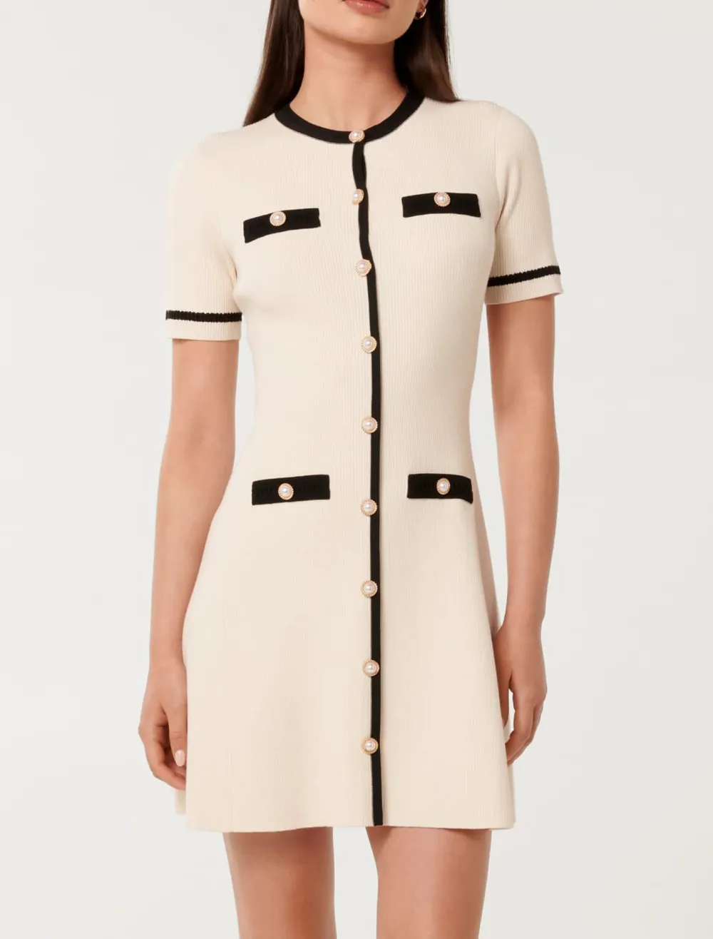 Contrast Knit Mini Dress