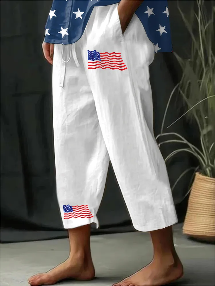 Women'S Casual Straight-Leg Pants With National Flag Prints