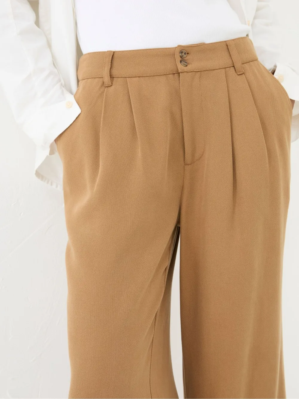 Dark Natural Wide Leg Drape Trousers