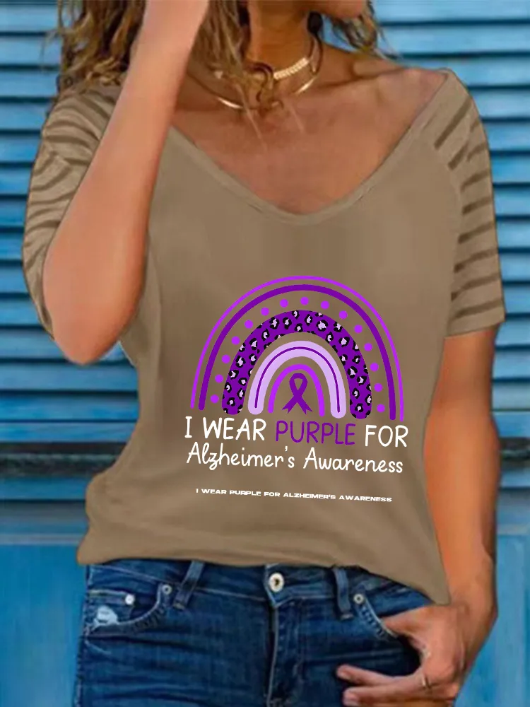 Women'S I Wear Purple For Alzheimer'S Awareness V-Neck Short-Sleeved T-Shirt