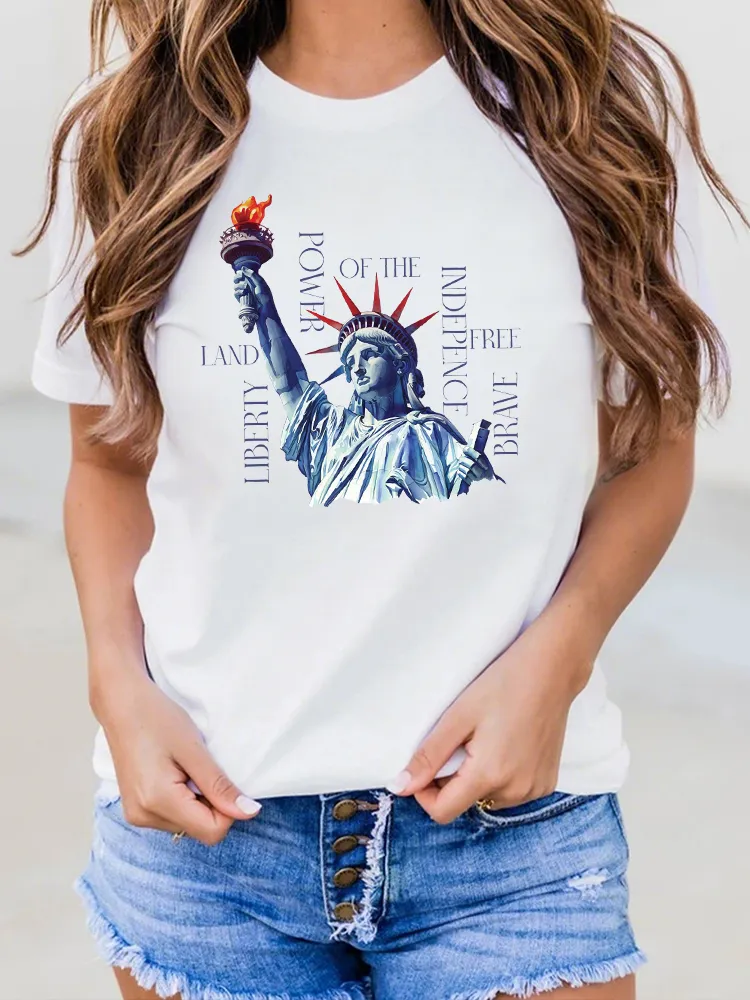 Woman'S Power Of The Indepence Round-Neck Short-Sleeved T-Shirt