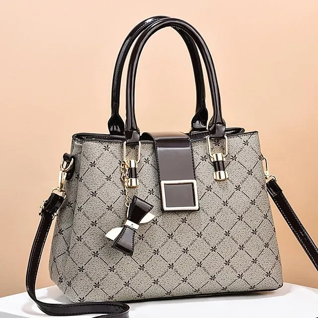 Women's Handbag Crossbody Bag PU Leather Daily Bowknot Large Capacity Plaid dark maple leaf with coffee Light Maple with Naturals Dark Maple with Naturals