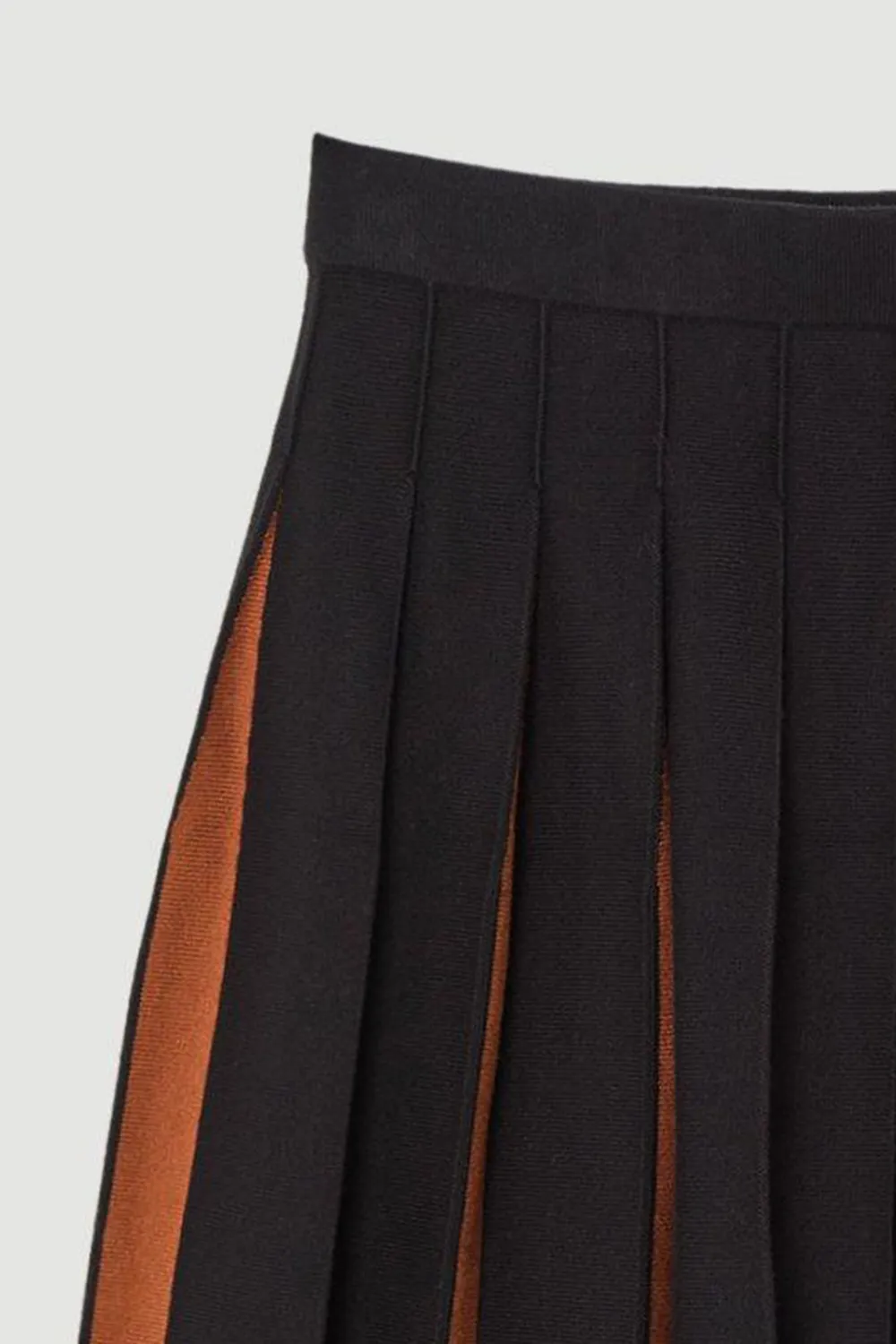Pleated Wool Look Contrast Knit Mini Skirt