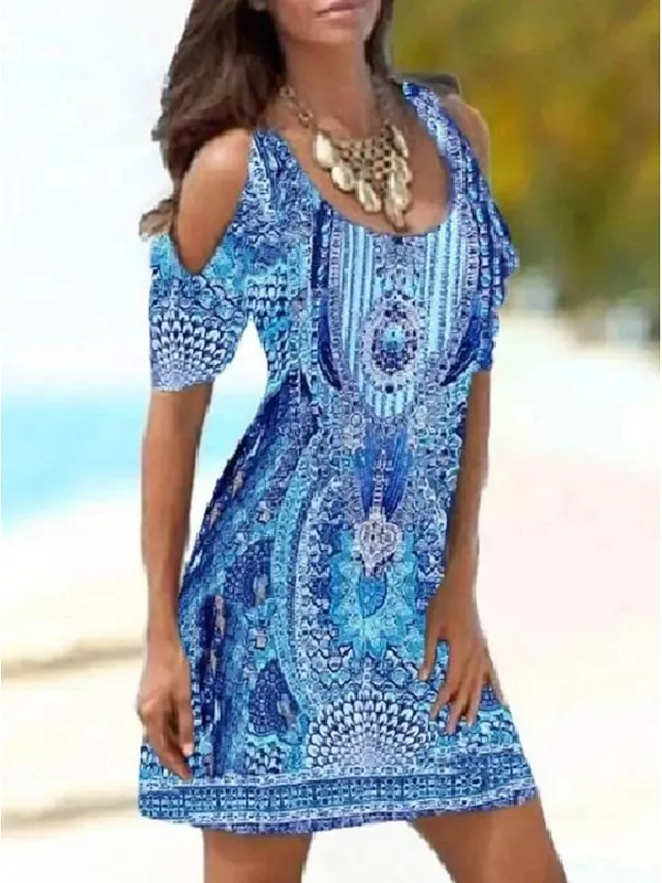 Women's Cut Out Dress Sheath Dress Boho Dress Mini Dress Blue Green Rose Red Short Sleeve Abstract Print Spring Summer Crew Neck Gothic Daily 2023 S M L XL XXL 3XL