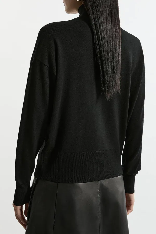 Viscose Blend Popper Detail Knit Jumper