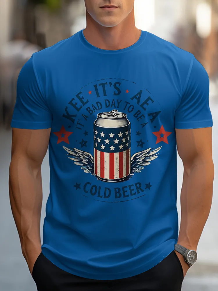 Man'S Kee It'S Aea It' A Bad Day To Be A Cold Beer Round-Neck Short-Sleeved T-Shirt