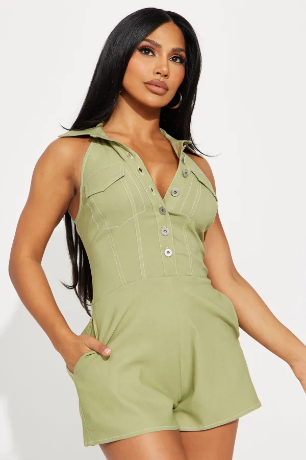 Claudia Chambray Romper - Olive