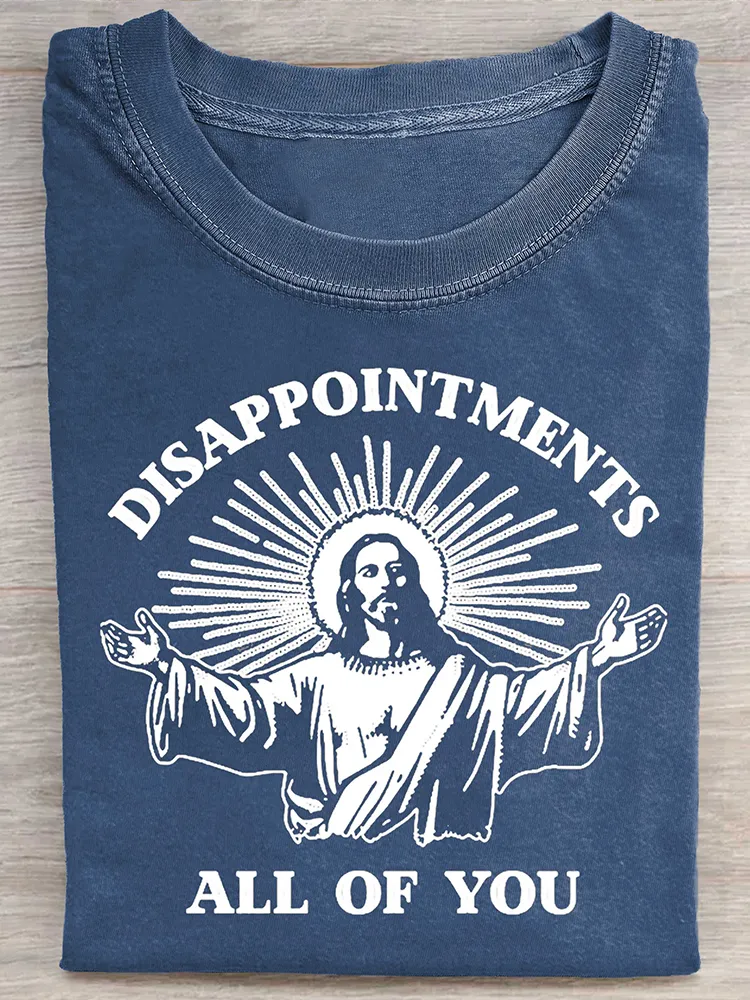 Women'S Disappointments All Of You Round Neck Washed Short Sleeve T-Shirt