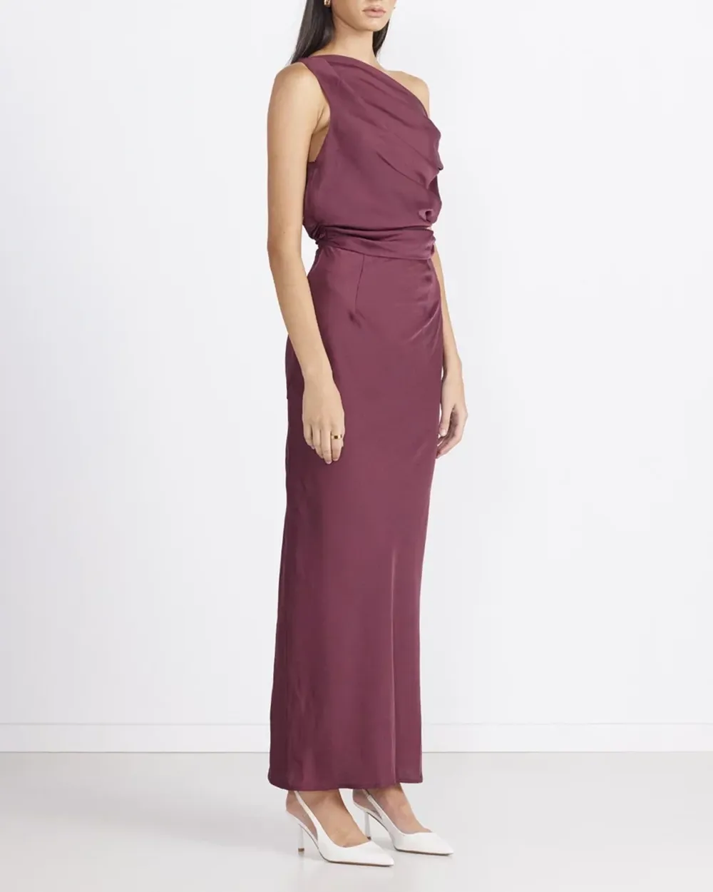 Off-shoulder Satin Maxi Dress