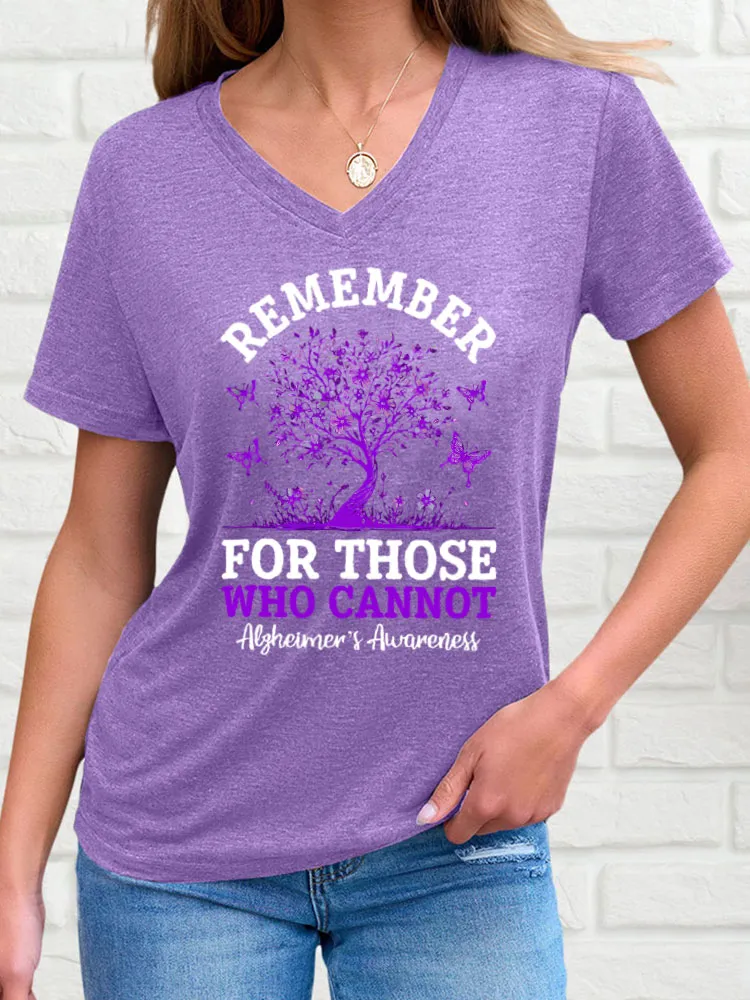 Women'S Short-Sleeved T-Shirt Remember For Those Who Cannot Alzheimer'S Awareness Butterfly Prints