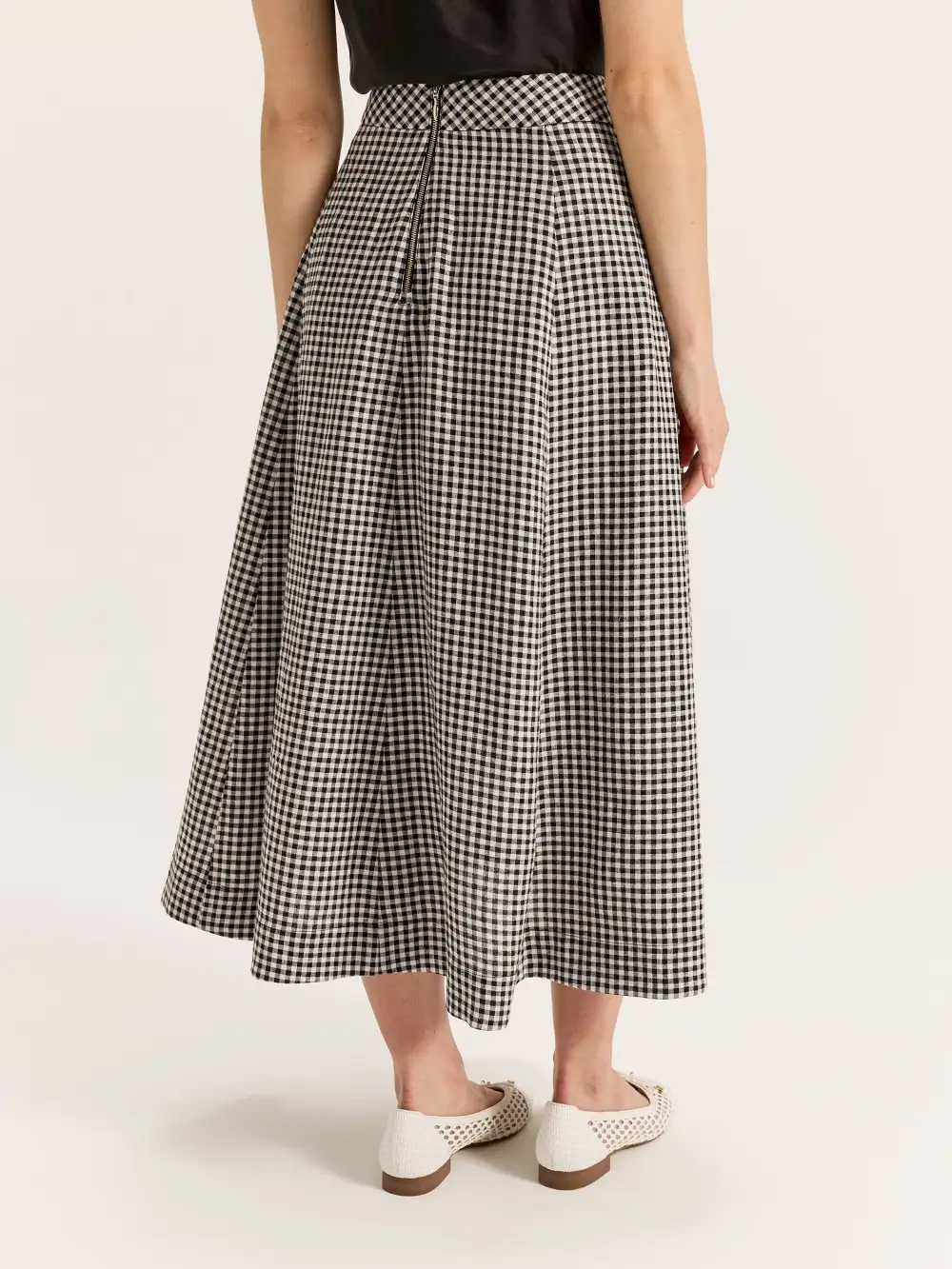Black Houndstooth Tailored Midi Skirts
