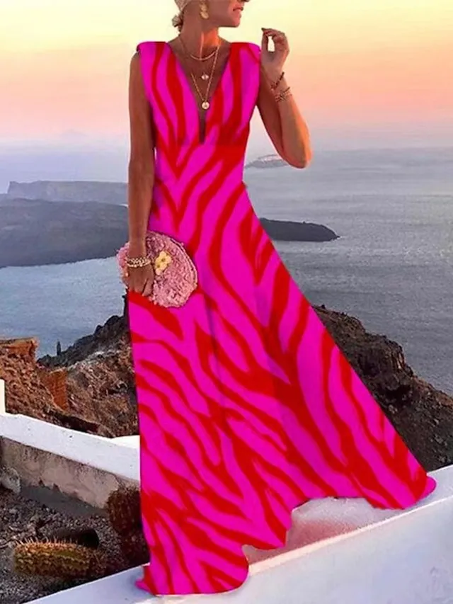 Women's Casual Dress Swing Dress Floral Dress Long Dress Maxi Dress Green Blue Pink Sleeveless Floral Print Spring Summer Deep V Hot Daily 2023 S M L XL XXL