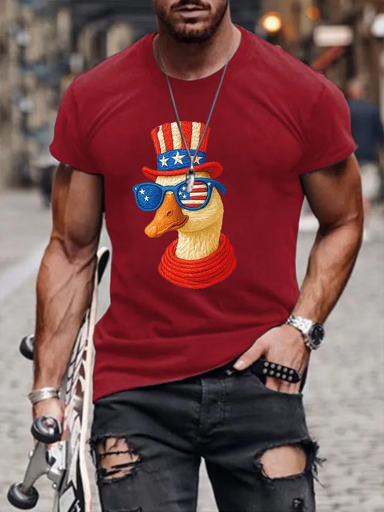 Men'S Independence Day Duck Round-Neck Short-Sleeved T-Shirt