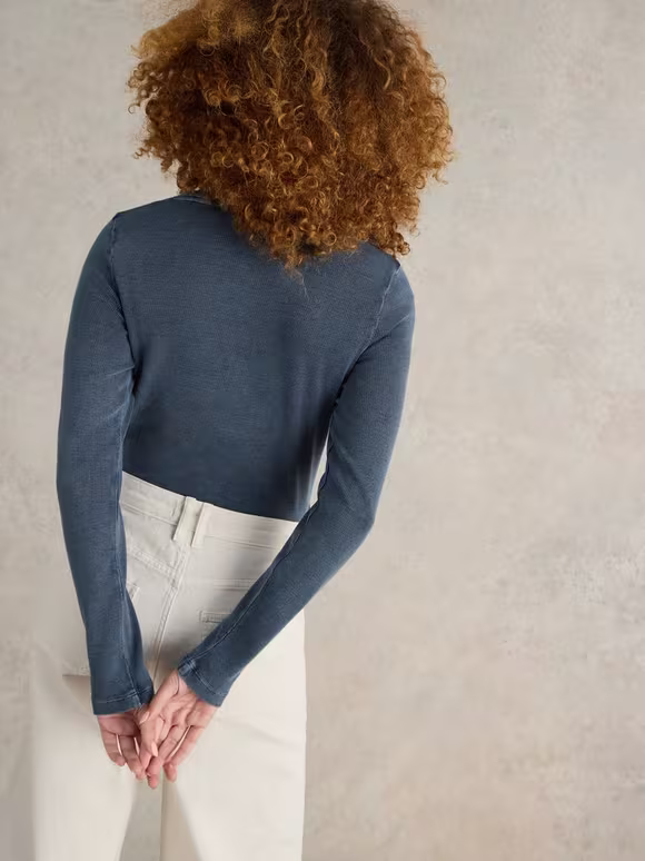 Casual Style Long Sleeve Ribbed Tee