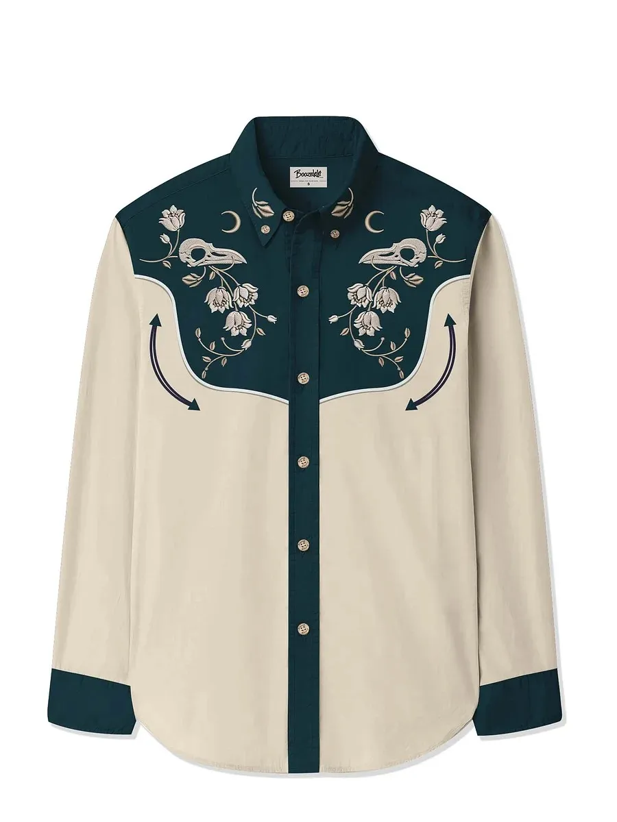 Men's West Sheep Skulls and Flower Long Sleeves Shirt