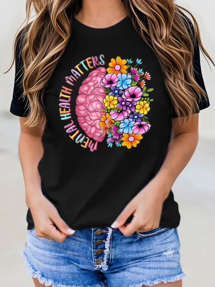 Women'S Round-Neck T-Shirt Mental Health Matters Prints