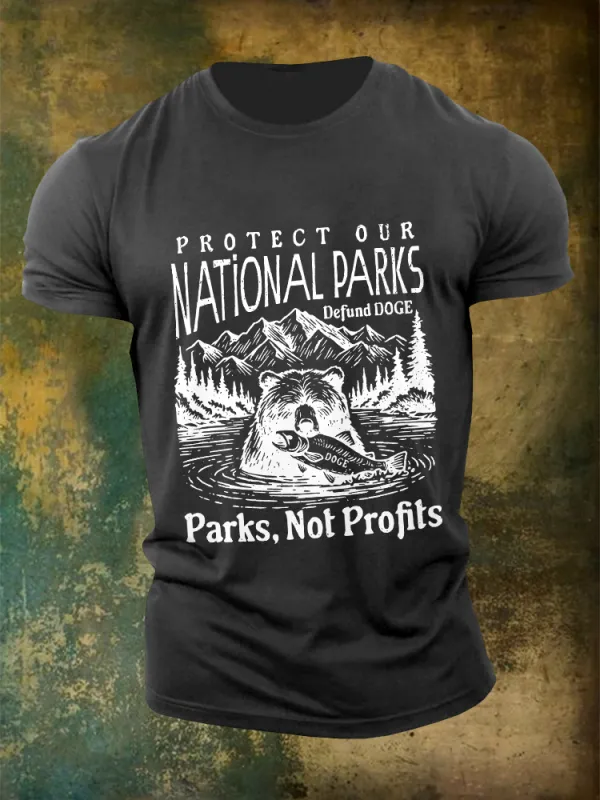 Men'S Protect Our National Parks Defund Doge Parks, Not Projects Round-Neck T-Shirt