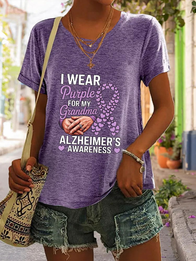 Women'S I Wear Purple For My Grandma Alzheimer'S Awareness Short-Sleeved T-Shirt