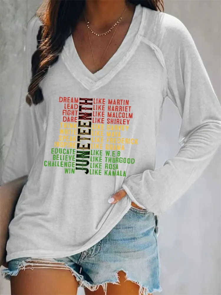 Women'S V-Neck Long-Sleeved T-Shirt Juneteenth
