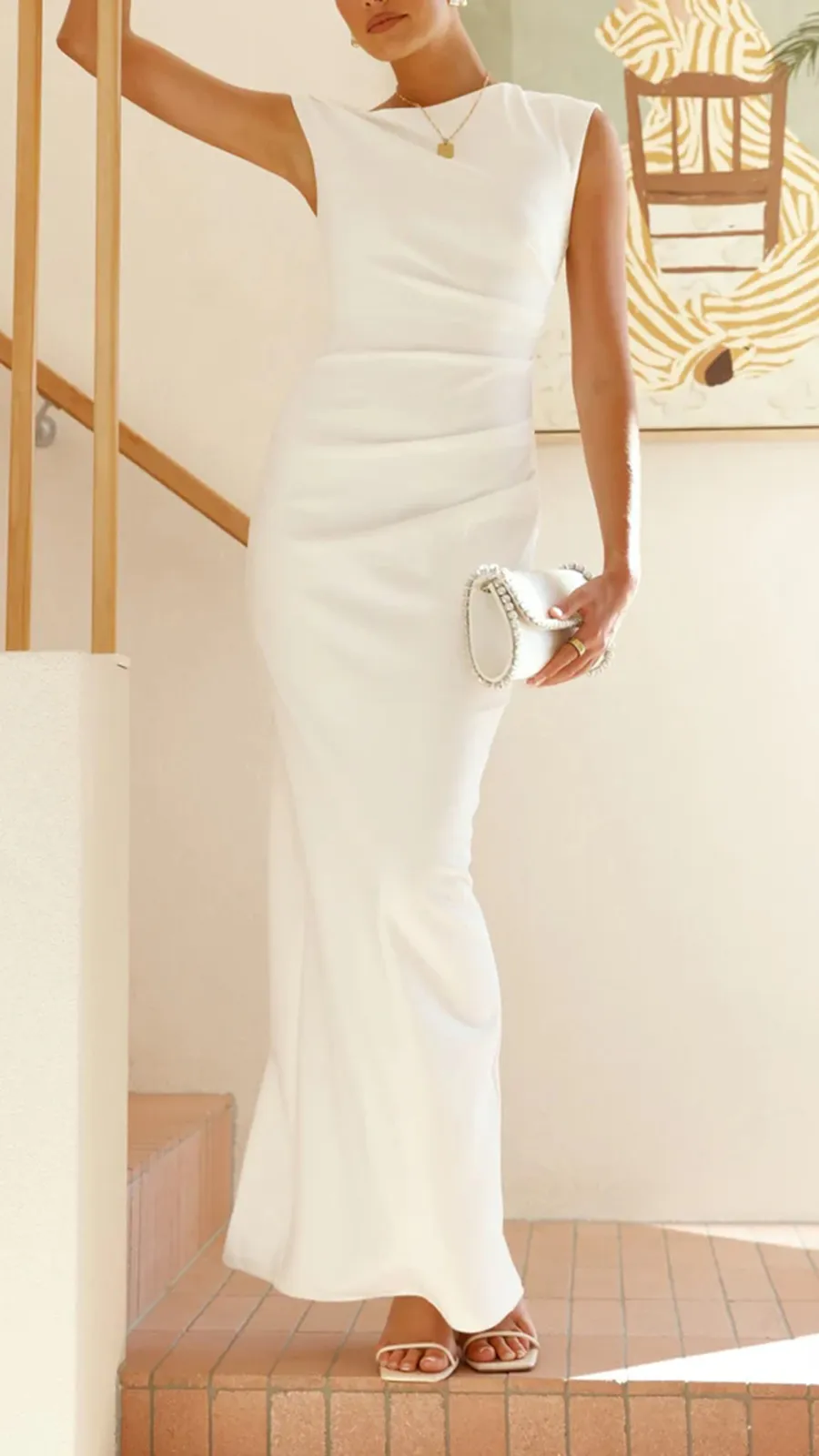 High Asymmetrical Neckline Maxi Dress