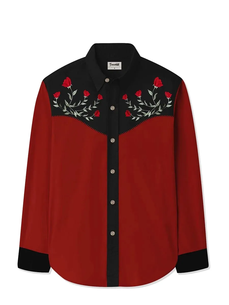 Men's West Flower Cowboy Long Sleeves Shirt