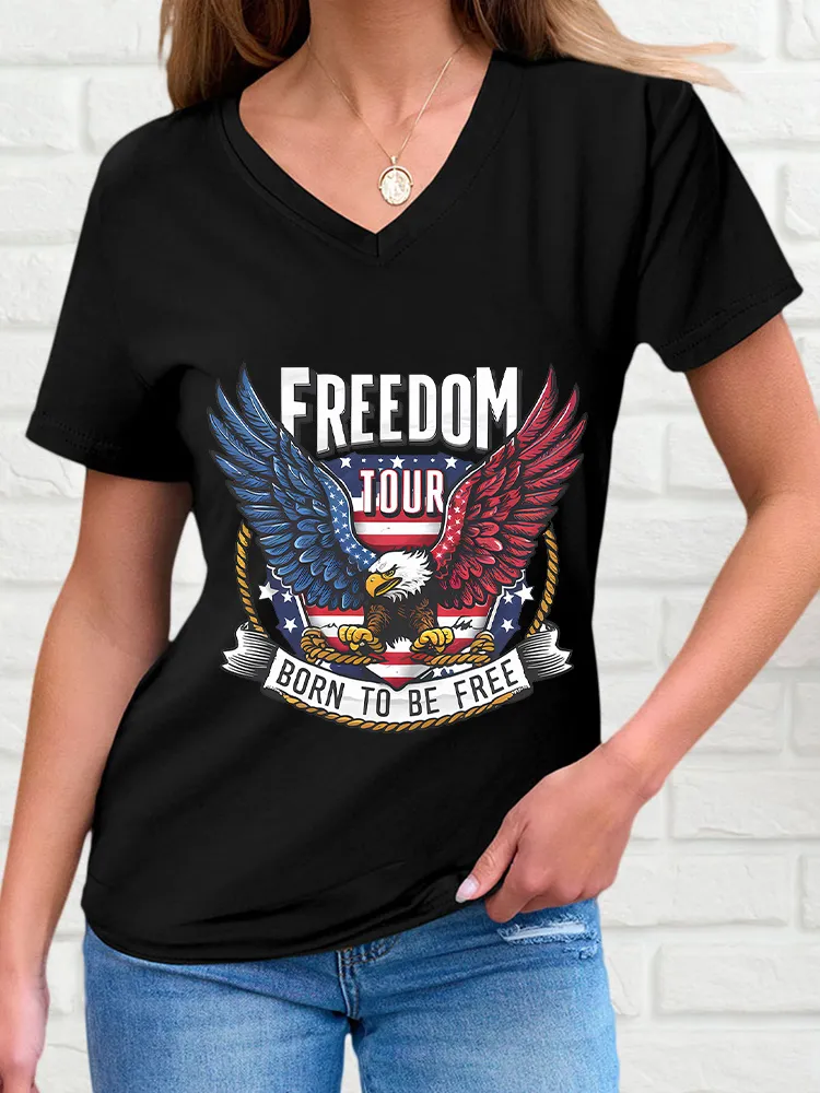 Woman'S Freedom Tour Born To Be Free V-Neck And Short Sleeves T-Shirt