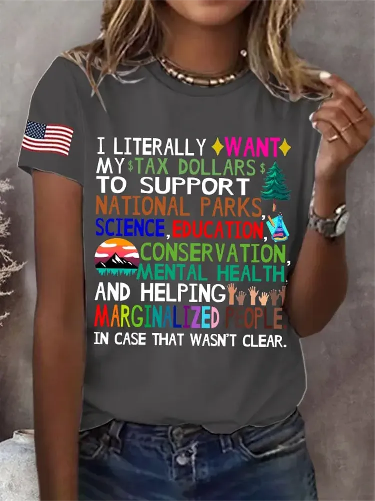 Women'S Support National Parks Print Round Neck T-Shirt