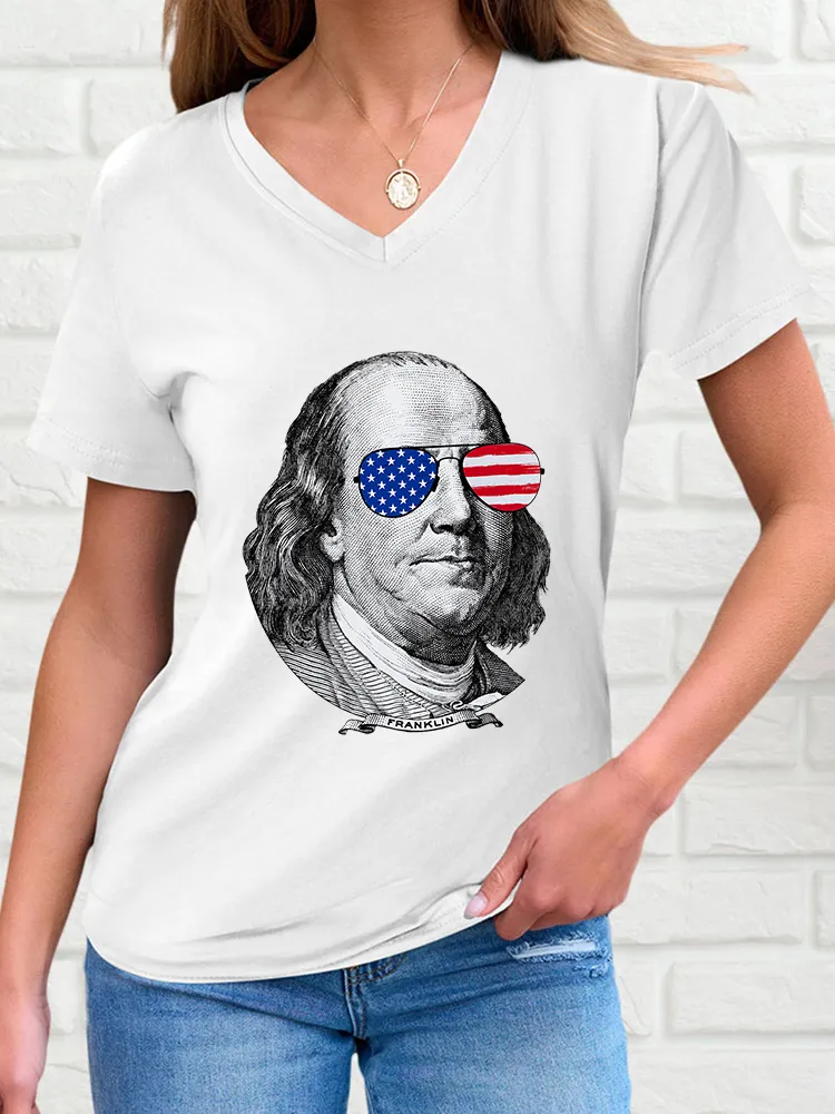 Woman'S Franklin V-Neck And Short Sleeves T-Shirt