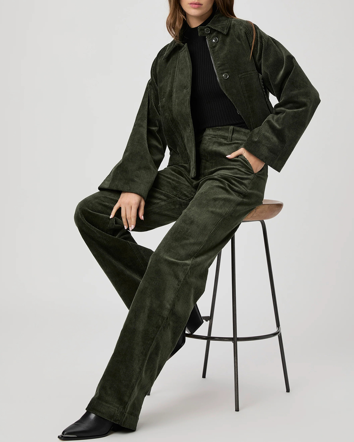 Dark Green Corduroy Boxy Fit Jacket