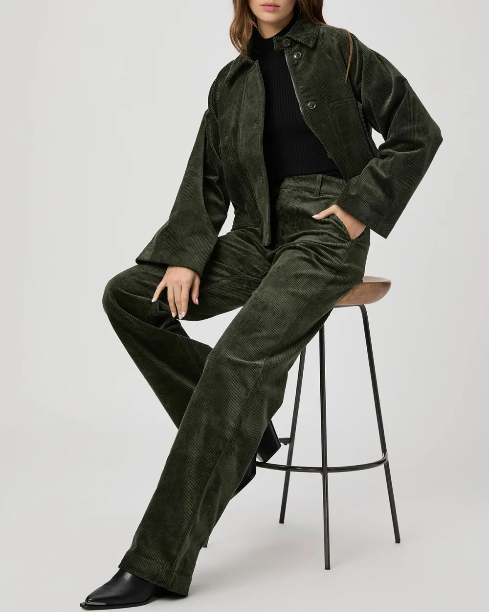 Dark Green Corduroy Boxy Fit Jacket