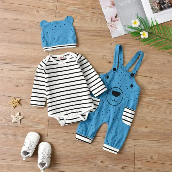 Three Piece Stripe Baby Romper Set