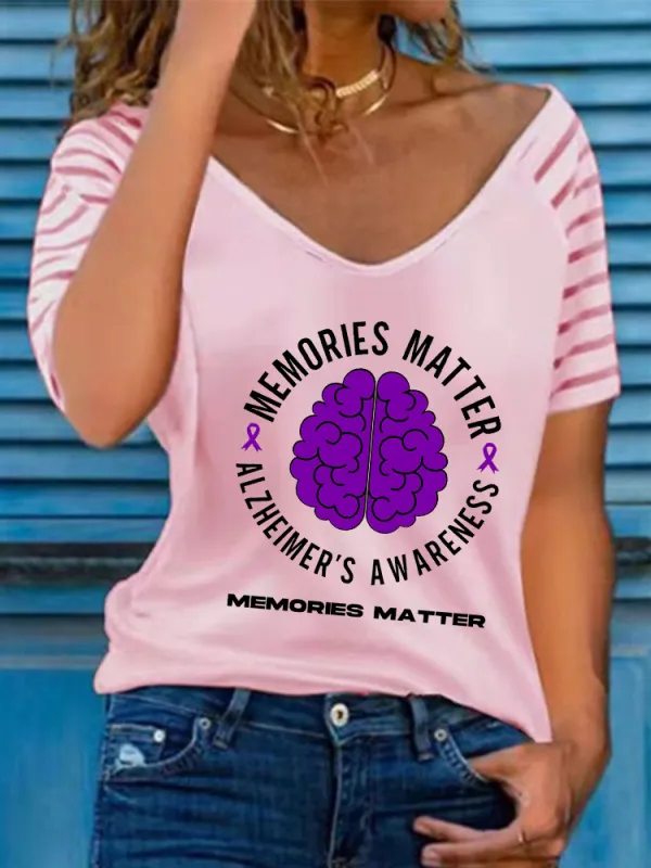 Women'S Alzheimer'S Awareness V-Neck Short-Sleeved T-Shirt