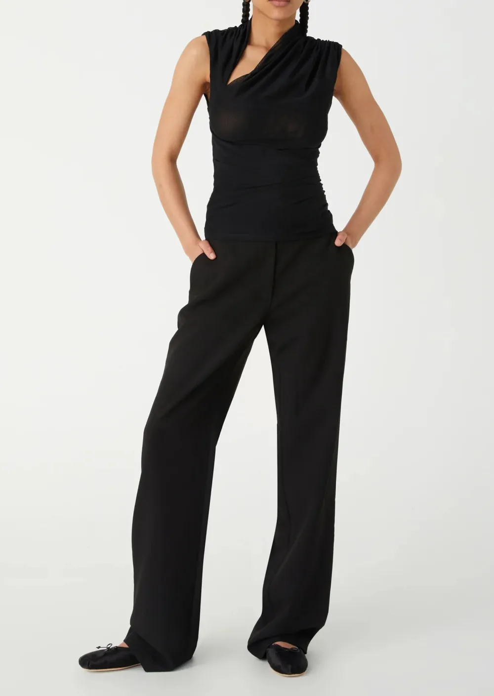 Black Asymmetric Sleeveless Top