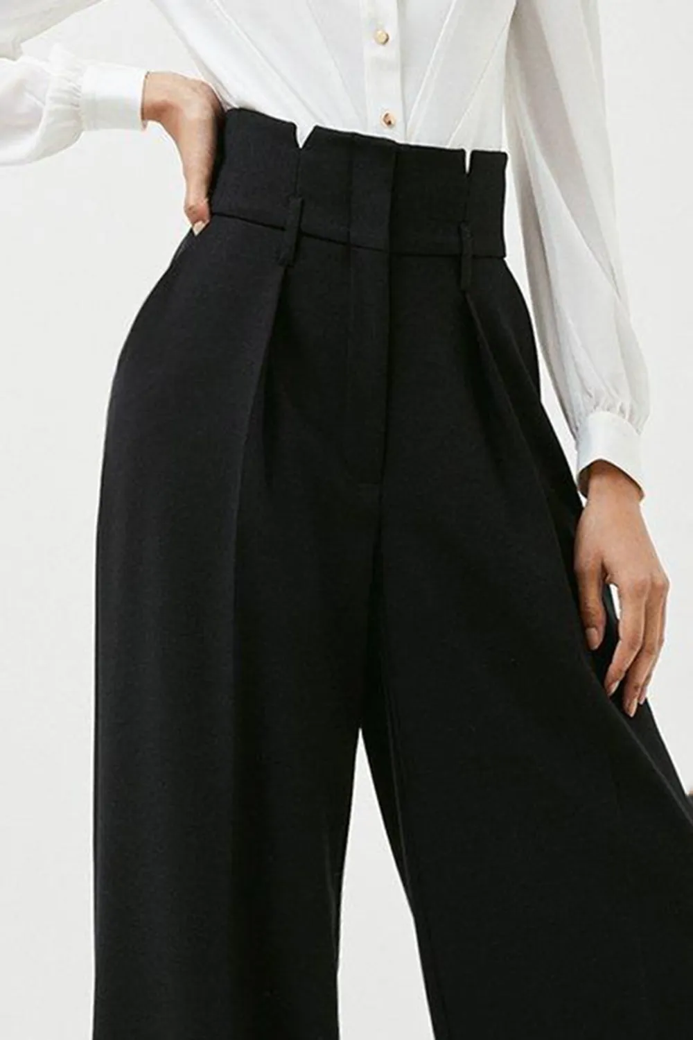 Tall Tailored Compact Stretch High Waist Wide Leg Trousers