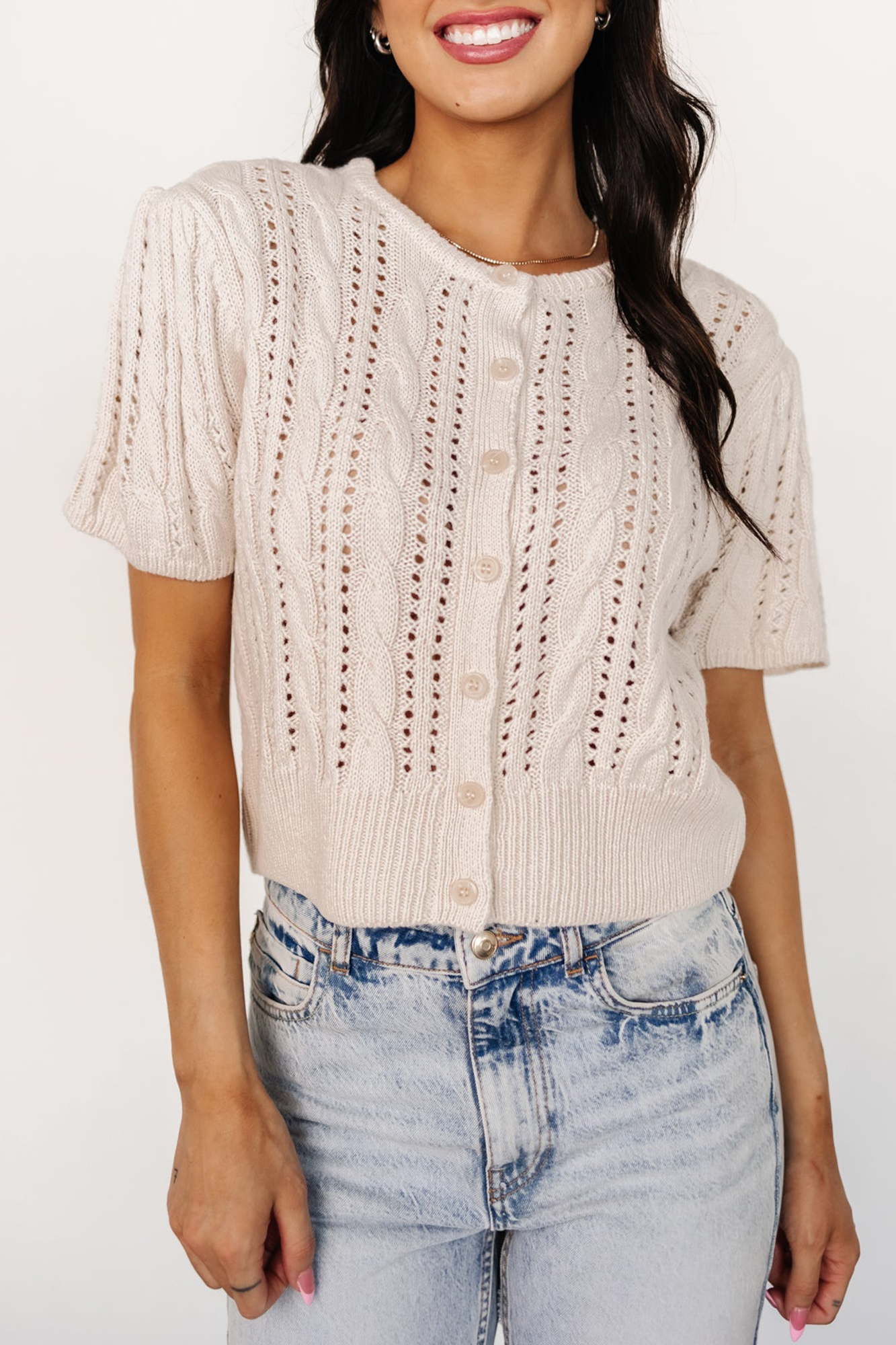 Minimalist Design Sense Hollow Out Cream Shirt