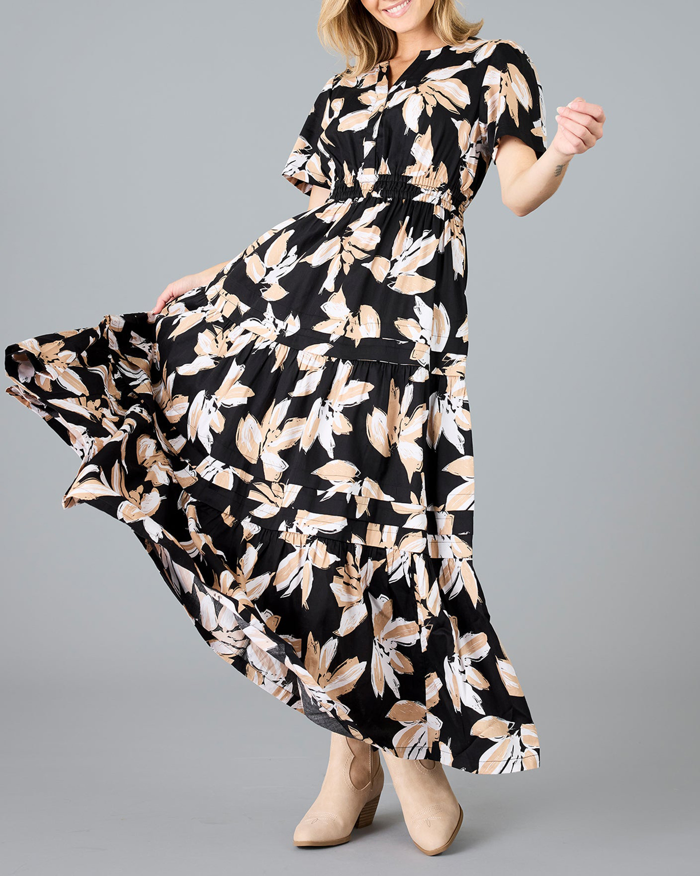 Black Floral Print Maxi Dress