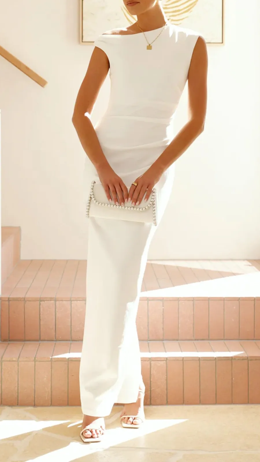 High Asymmetrical Neckline Maxi Dress