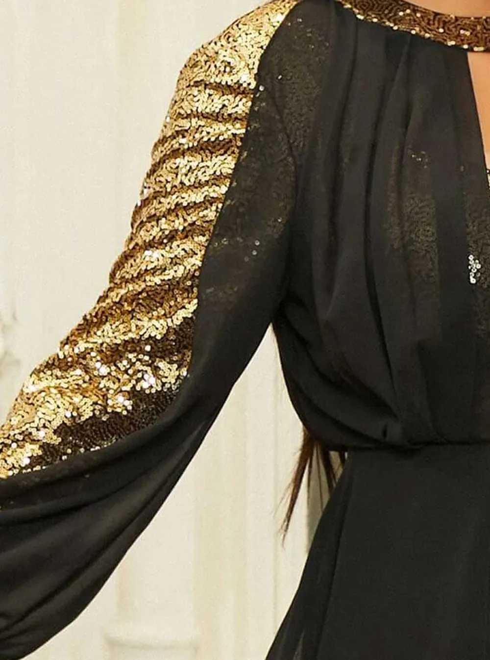 Plus Size Panel Ribbon Lantern Sleeve Jumpsuits