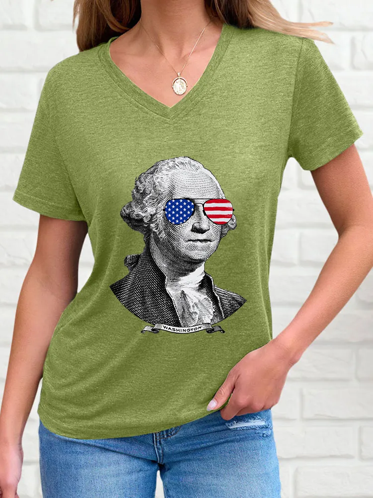 Woman'S Washington V-Neck And Short Sleeves T-Shirt