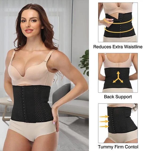 Corset Women's Waist Trainer Shapewears Office Running Gym Yoga Plus Size Creamy-white Black Brown Sport Breathable Hook & Eye Tummy Control Push Up Front Close Solid Color Summer Spring Fall