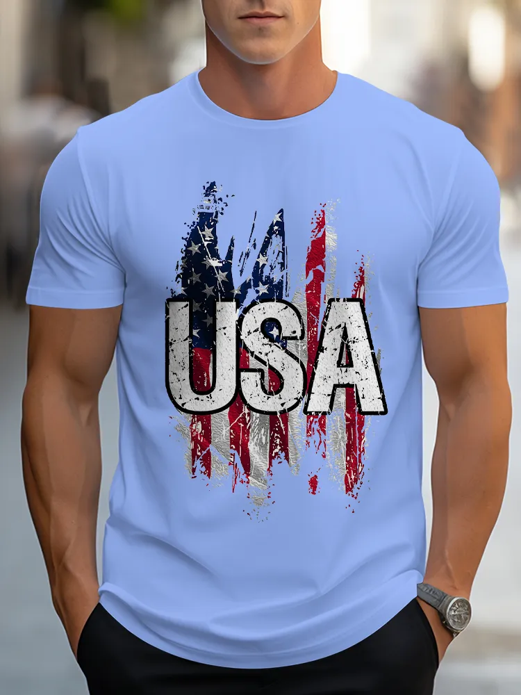 Man'S USA Round-Neck Short-Sleeved T-Shirt
